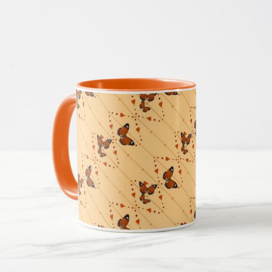 Liebe und Schmetterlinge in orangefarbener Version Tasse (Vorderseite Links)