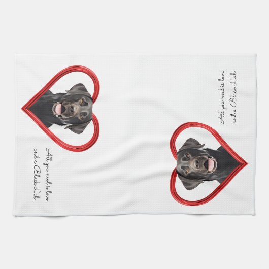 Liebe und schwarzes Labor Geschirrtuch (Horizontal)
