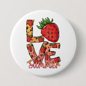 Liebe und Sommer | Rosa und Braun | Fresh Strawber Button (Vorderseite)
