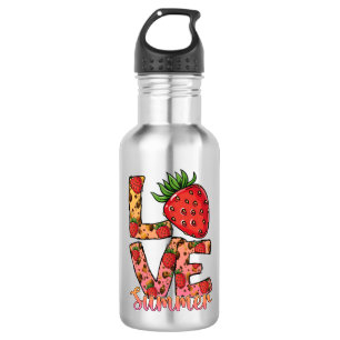 Liebe und Sommer Rosa und Braun Fresh Strawber Edelstahlflasche