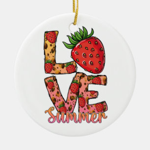 Liebe und Sommer   Rosa und Braun   Fresh Strawber Keramik Ornament