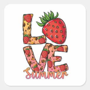Liebe und Sommer   Rosa und Braun   Fresh Strawber Quadratischer Aufkleber