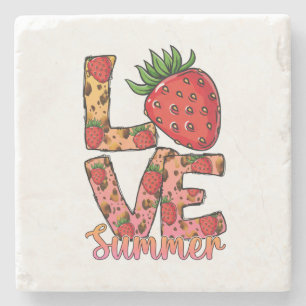 Liebe und Sommer Rosa und Braun Fresh Strawber Steinuntersetzer