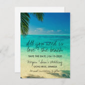Liebe und Strand Ziel Save the Date Ankündigungspostkarte (Vorne/Hinten)