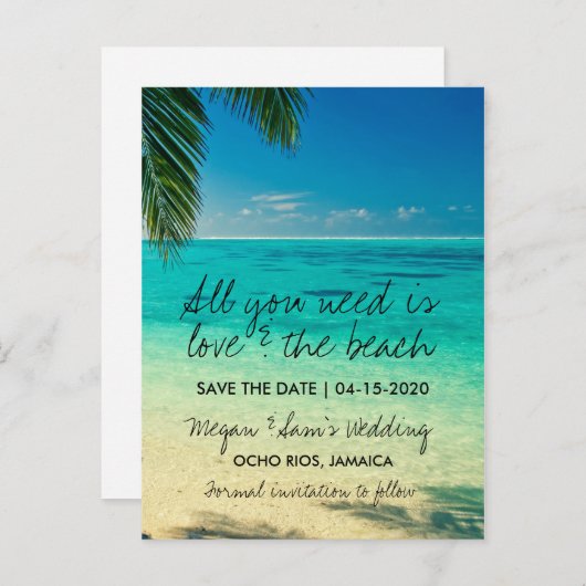 Liebe und Strand Ziel Save the Date Ankündigungspostkarte (Vorne/Hinten)