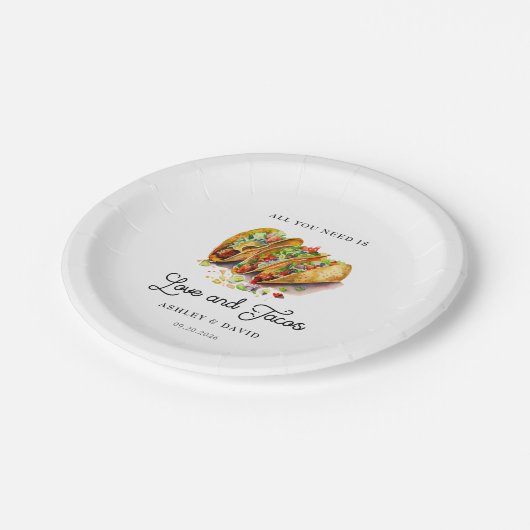 Liebe und Tacos | Engagement Pappteller (Schrägansicht)
