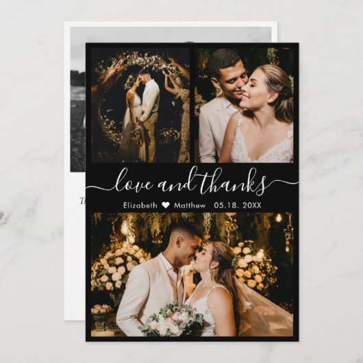 Liebe und vielen Dank an Black and White Wedding V Dankeskarte (Vorne/Hinten)