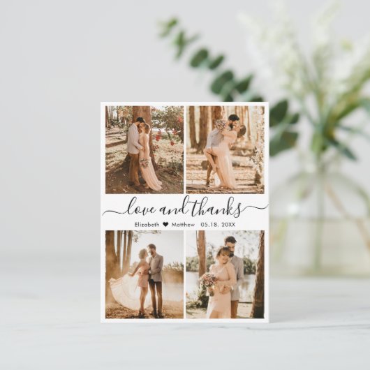 Liebe und vielen Dank an Fotocollage Wedding Danke Postkarte (Stehend Vorderseite)
