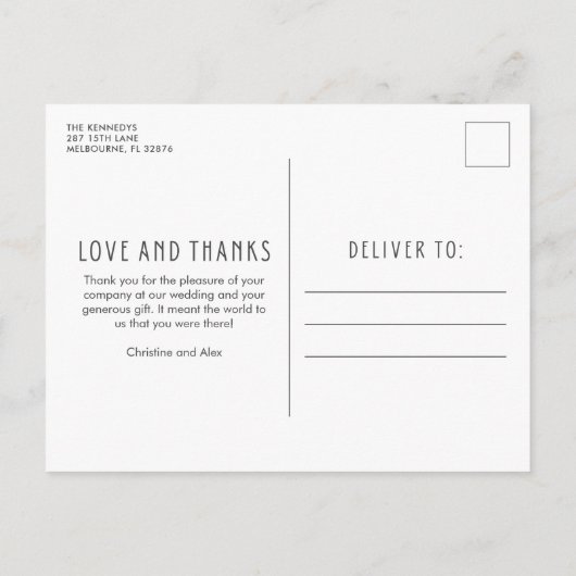 Liebe und vielen Dank für die Hochzeit von Foto Co Einladungspostkarte (Rückseite)