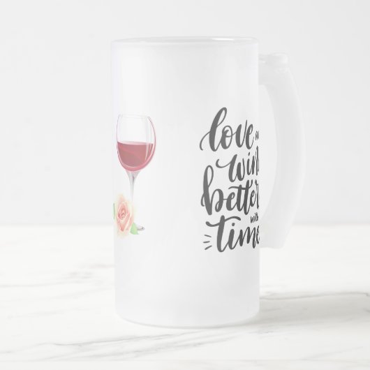 Liebe und Wein mit Rose Mattglas Bierglas (VorderseiteRechts)