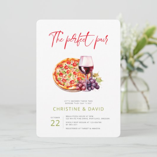 Liebe und Wein Perfekte Paare Dusche Einladung (Stehend Vorderseite)