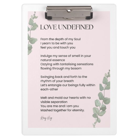 Liebe Undefinierte Gedichte Klemmbrett (Vorderseite)