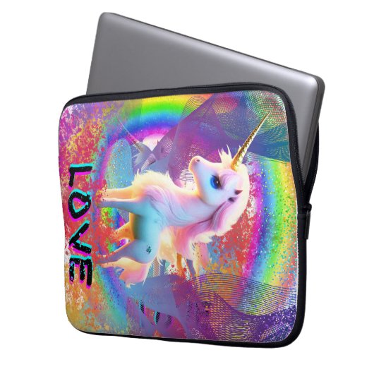 Liebe Unicorn Regenbogen Laptopschutzhülle (Vorderseite Links)