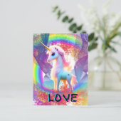 Liebe Unicorn Regenbogen Postkarte (Stehend Vorderseite)