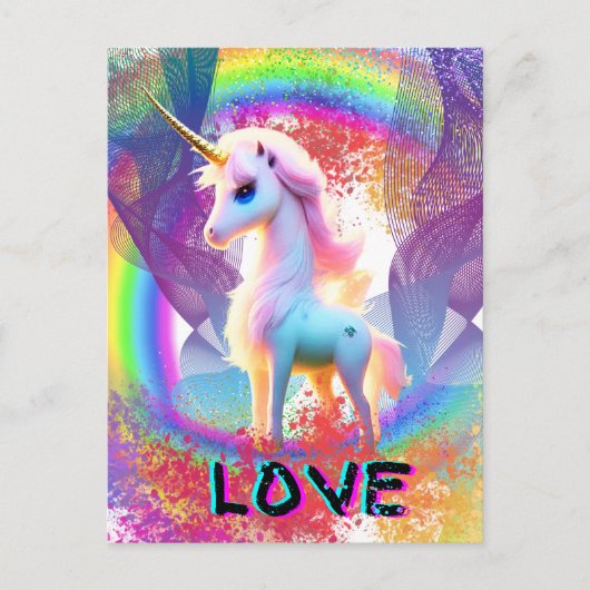 Liebe Unicorn Regenbogen Postkarte (Vorderseite)