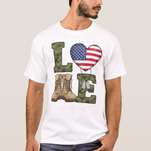 Liebe unseren Veteranen Amerikanische Flagge Herz T-Shirt