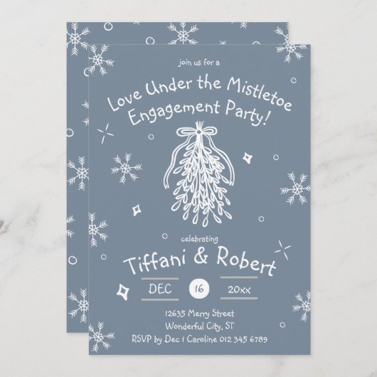 Liebe unter den Doodles der Mistletoengagierungspa Einladung (Vorne/Hinten)