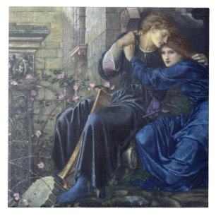 Liebe unter den Ruinen (von Edward Burne-Jones) Fliese