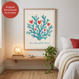 Liebe unter den Wellen Korallenherzen Valentinstag Poster