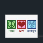 Liebe Urologie Urologe Karte<br><div class="desc">Frieden Liebe Urologie. Eine coole Urologistenkarte für einen Urologen-Arzt oder eine Krankenschwester mit einem Friedenszeichen,  Herz und Bild einer Blase. Tolle Urologie Departement Urlaubskarten.</div>
