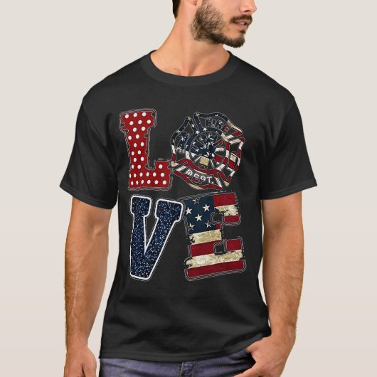 Liebe USA Firefighter American Flag 4. Juli Thin R T-Shirt (Vorderseite)