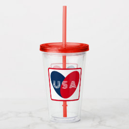 Liebe USA Patriotic Red Blue Simple Heart Acryltrinkbecher