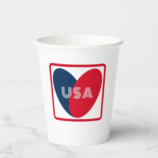 Liebe USA Patriotic Red Blue Simple Heart Pappbecher (Vorderseite)