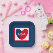 Liebe USA Patriotic Red Blue Simple Heart Pappteller (Party)