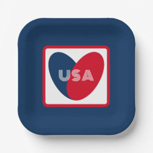 Liebe USA Patriotic Red Blue Simple Heart Pappteller