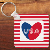 Liebe USA Patriotic Red White Blue Fun Heart Ke Schlüsselanhänger (Vorderseite)