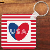 Liebe USA Patriotic Red White Blue Fun Heart Ke Schlüsselanhänger (Rückseite)