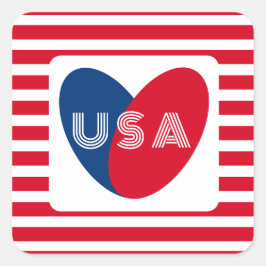 Liebe USA Patriotic Red White Blue Fun Heart Sq Quadratischer Aufkleber