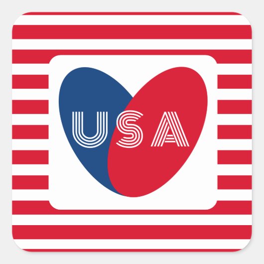 Liebe USA Patriotic Red White Blue Fun Heart Sq Quadratischer Aufkleber (Vorderseite)