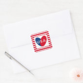 Liebe USA Patriotic Red White Blue Fun Heart Sq Quadratischer Aufkleber (Umschlag)
