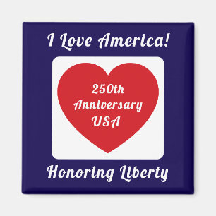 Liebe USA Patriotisches Rot-Weiß-Blau-Herz 250. Magnet