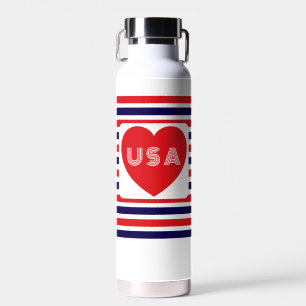 Liebe USA Rot Weiß und Blau Patriotisches Herz Spa Trinkflasche