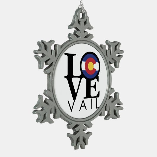 Liebe Vail Colorado Schneeflocken Zinn-Ornament (Links)