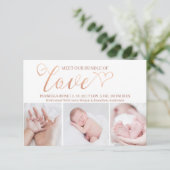 Liebe Valentine 3 Foto Geburt Baby Ankündigung (Stehend Vorderseite)