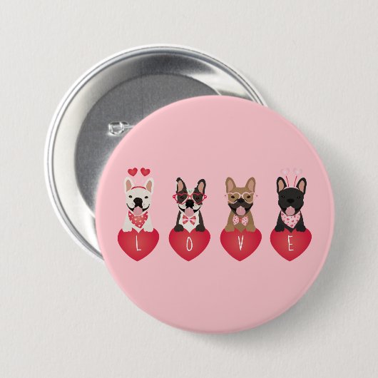 Liebe Valentine French Bulldogs Button (Vorne & Hinten)