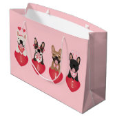 Liebe Valentine French Bulldogs Große Geschenktüte (Rückseite Schrägansicht)