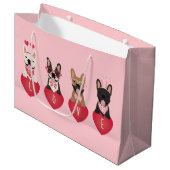 Liebe Valentine French Bulldogs Große Geschenktüte (Vorderseite Schrägansicht)