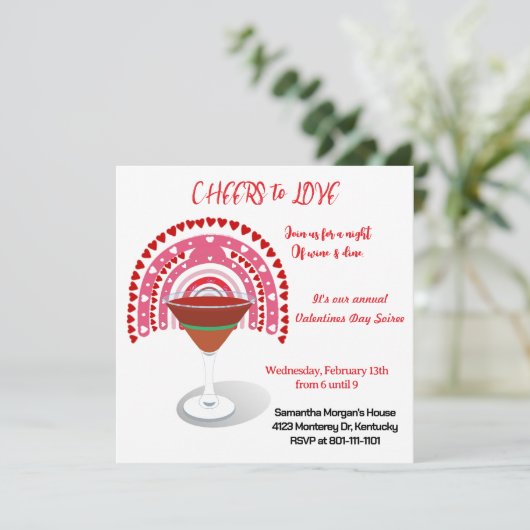 Liebe Valentine Hearts Cocktail Party Einladung (Stehend Vorderseite)