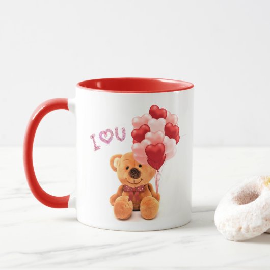 Liebe Valentine Teddy Bear mit Balloons Kaffee Tasse (Mit Donut)
