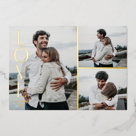 Liebe - Valentinstag 3-Foto-Karte aufzeichnen Folieneinladung (Vorderseite)