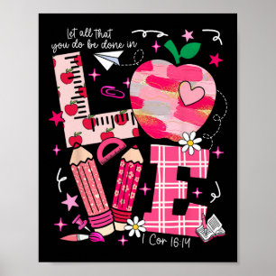 Liebe Valentinstag Apfel Schule Bleistift Lehrer M Poster