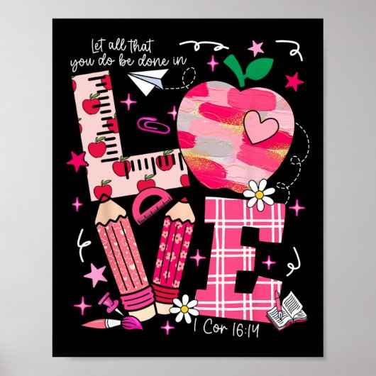 Liebe Valentinstag Apfel Schule Bleistift Lehrer M Poster (Vorne)
