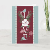LIEBE Valentinstag Blume und Vögel Karte (Vorderseite)