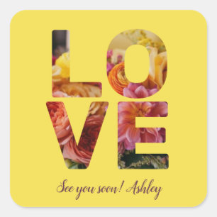 LIEBE Valentinstag Thema Anpassbares Foto Floral Quadratischer Aufkleber