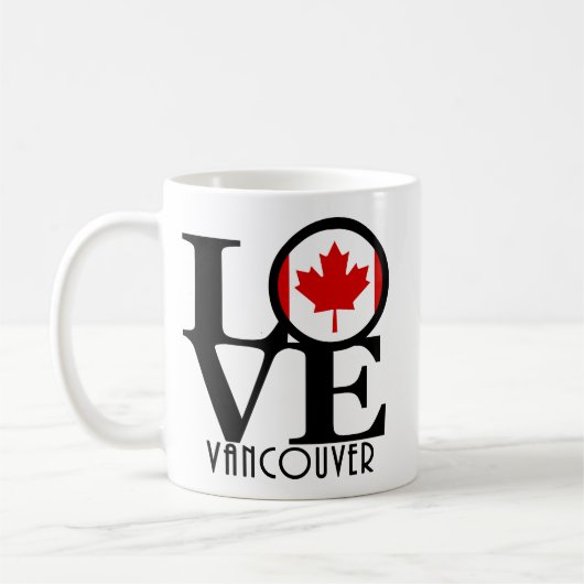 LIEBE Vancouver (Kanada-Flagge) 11oz Kaffeetasse (Links)