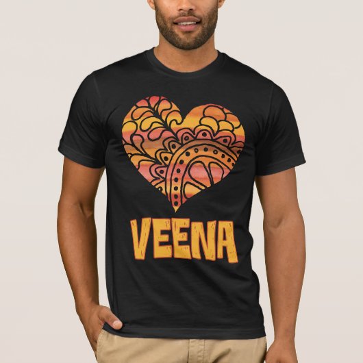 Liebe Veena Orange Mandala Herzliche indische Musi T-Shirt (Vorderseite)